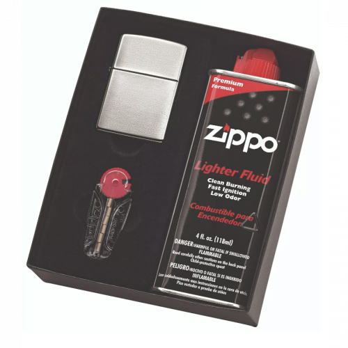 Zippo Gift Set Brushed Chrome 200